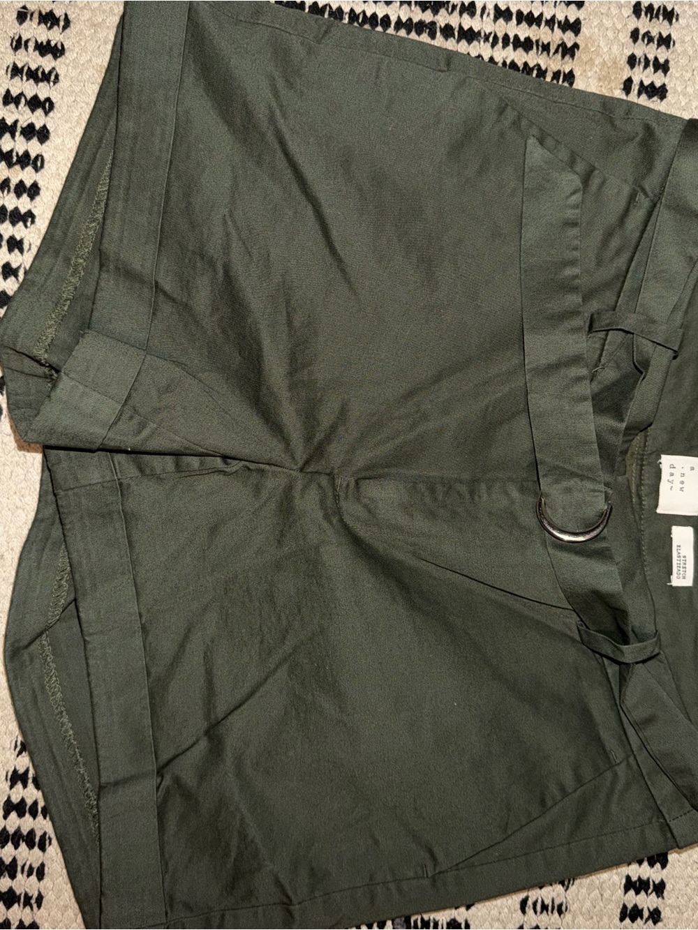 a new day olive green shorts with silver D-ring